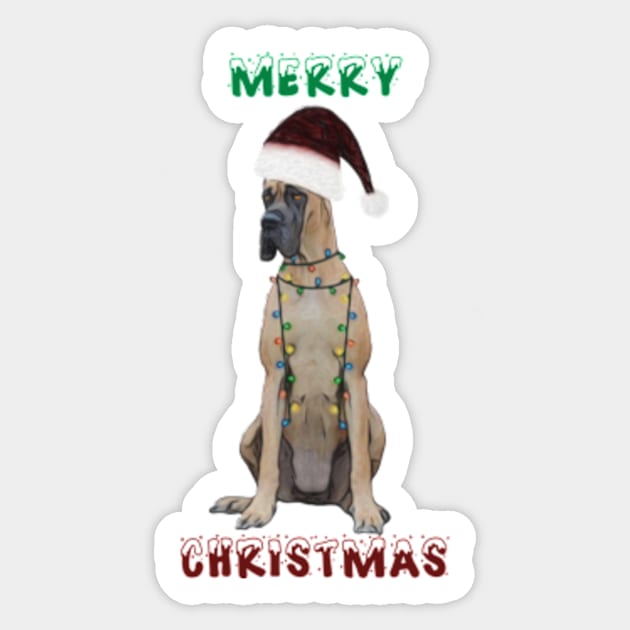 Christmas Great Dane In Santa Hat With Christmas Lights Sticker by NikkiBear67